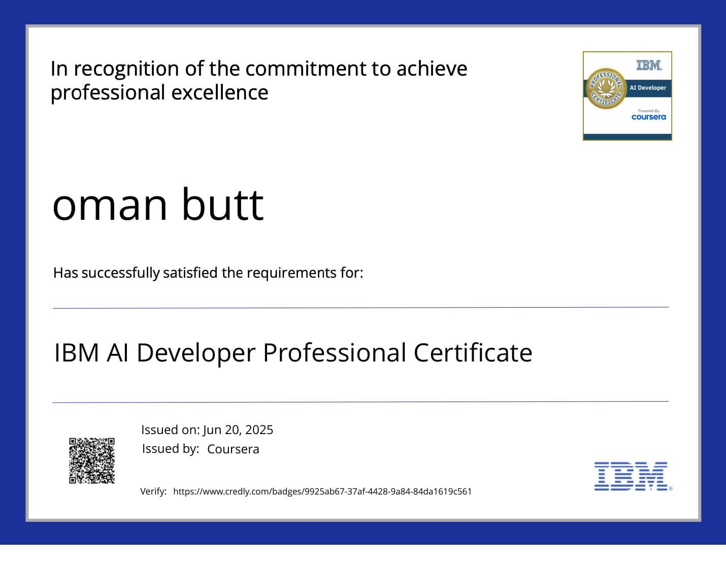 IBM AI Developer Professional Certificate